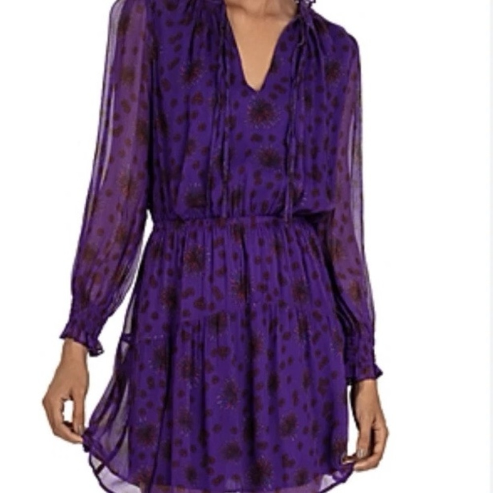 ba&sh Purple V-Neck Bishop Sleeve Dress